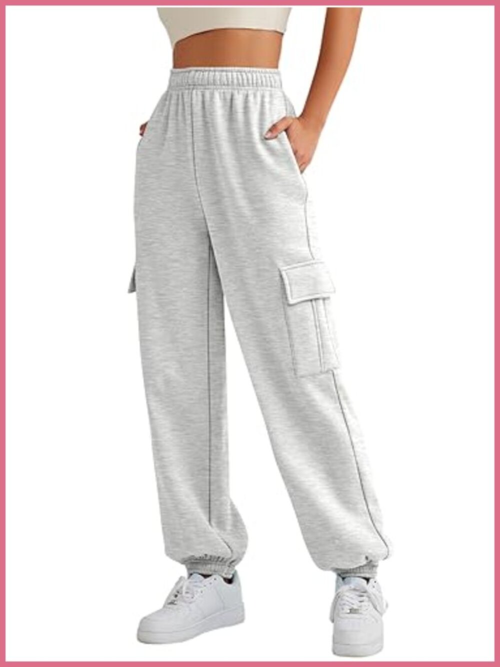 Oversized Fleece Cargo Sweatpants Joggers High Waist Cotton Blend